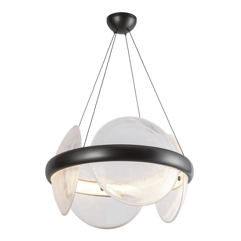 Kuzco Taurus 22" LED Chandelier, Bronze/Clear Ribbed Glass