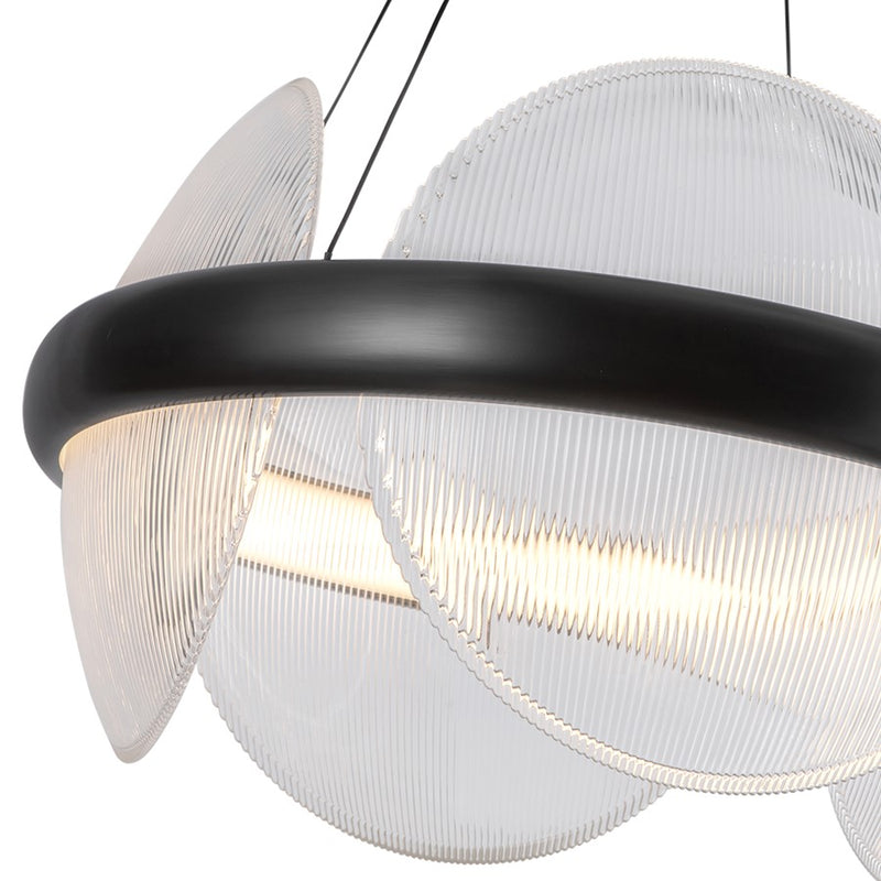 Kuzco Taurus 22" LED Chandelier, Bronze/Clear Ribbed Glass