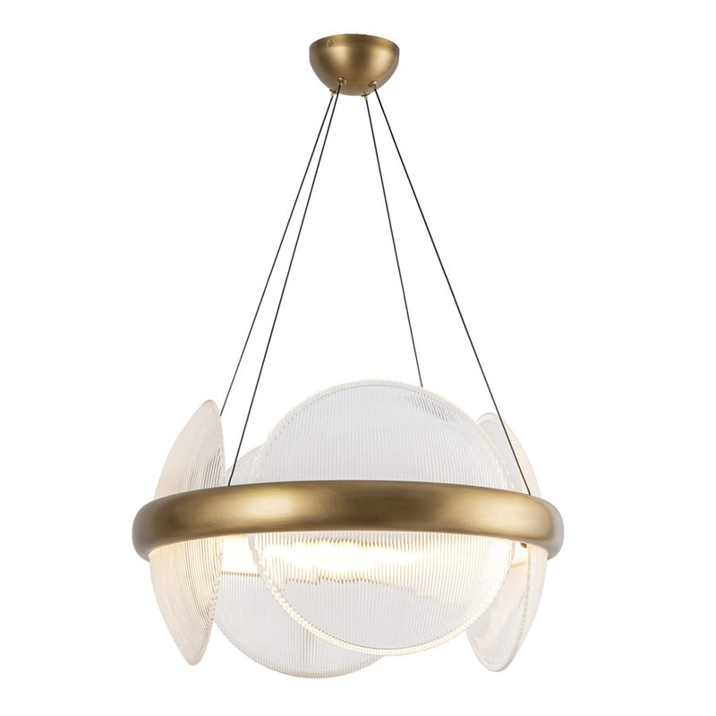 Kuzco Taurus 22" LED LED Chandelier, Brass/Clear Ribbed Glass