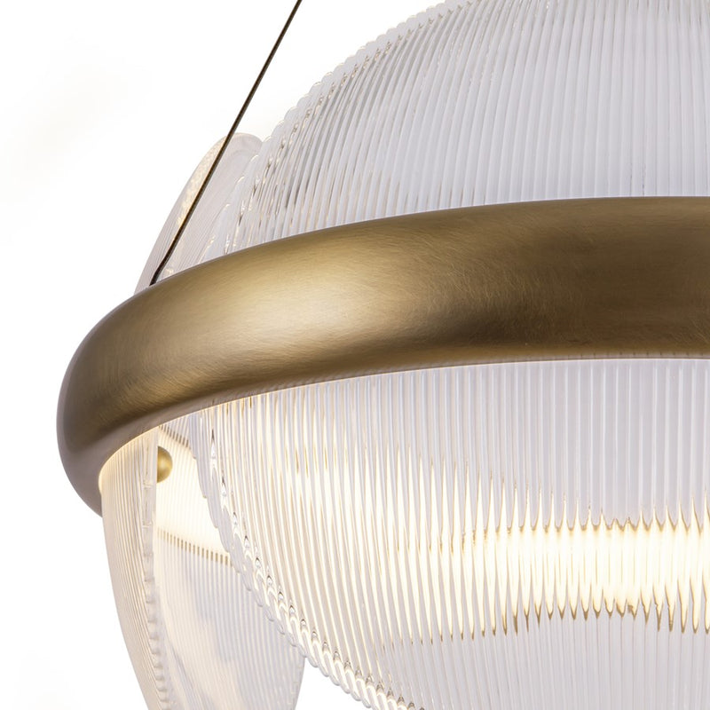 Kuzco Taurus 22" LED LED Chandelier, Brass/Clear Ribbed Glass