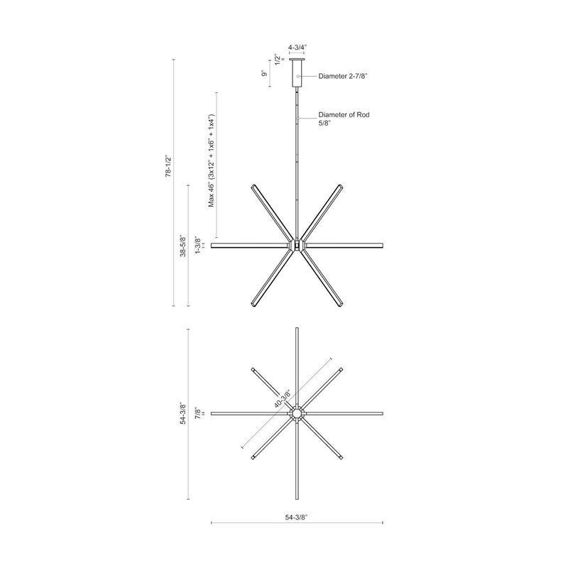 Kuzco Sirius 56in 67-Light Chandelier | Contemporary Black and White Acrylic Diffuser | Dining Room & Living Room | 4820lm 3000K | Model CH14356-BK