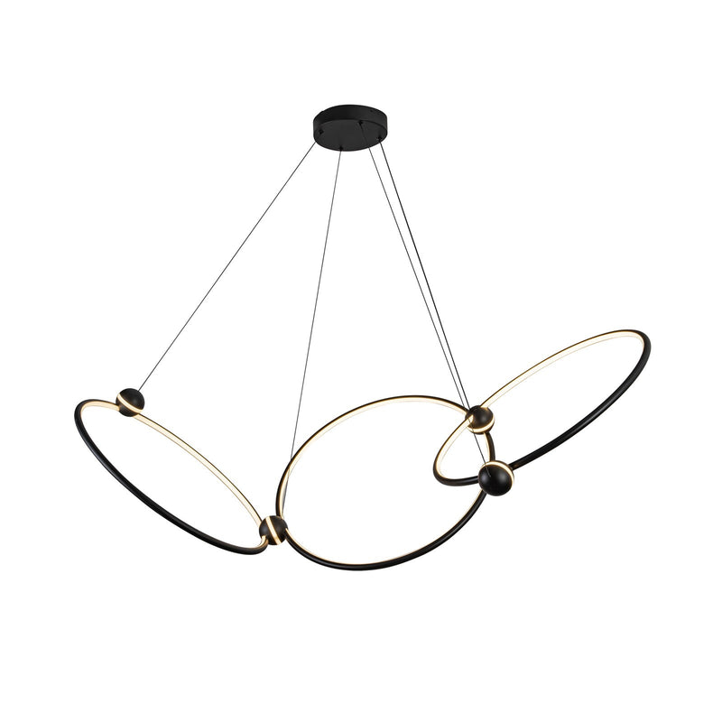 Kuzco Isho 30in 3-Ring LED Chandelier | Modern Black Aluminum and White Silicone | Dining Room & Foyer | 30.5 x 30.5 x 23.25 in | Model CH17703-BK