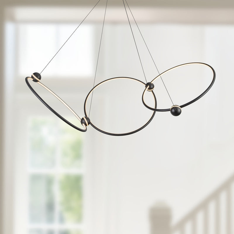 Kuzco Isho 30in 3-Ring LED Chandelier | Modern Black Aluminum and White Silicone | Dining Room & Foyer | 30.5 x 30.5 x 23.25 in | Model CH17703-BK