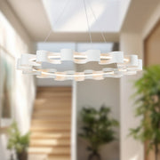 Kuzco Nami 33in LED Chandelier | Antique White Steel and Frosted Acrylic | Dining Room & Living Room | 33 x 33 x 3 in | Model CH18035-AW
