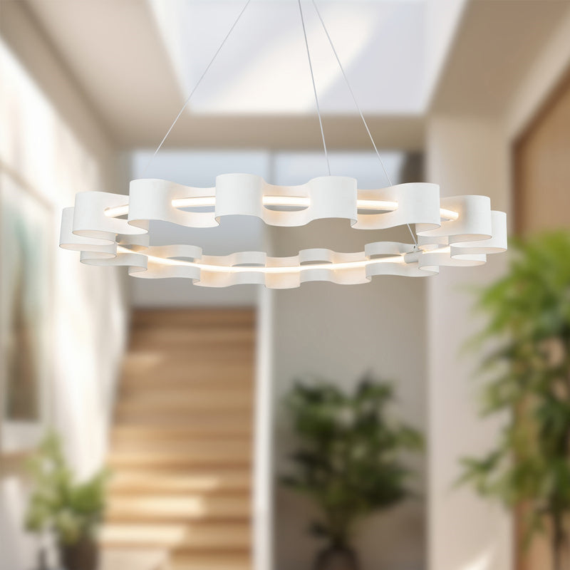 Kuzco Nami 33in LED Chandelier | Antique White Steel and Frosted Acrylic | Dining Room & Living Room | 33 x 33 x 3 in | Model CH18035-AW