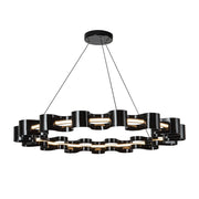 Kuzco Nami 33in LED Chandelier | Modern Gloss Black Steel and Frosted Acrylic | Dining Room & Living Room | 2160lm 3000K 90CRI | Model CH18035-GBK