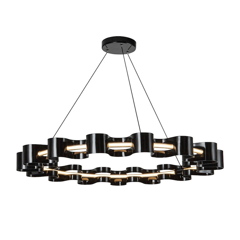 Kuzco Nami 33in LED Chandelier | Modern Gloss Black Steel and Frosted Acrylic | Dining Room & Living Room | 2160lm 3000K 90CRI | Model CH18035-GBK