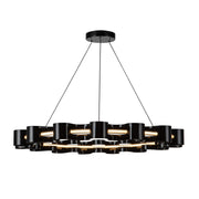 Kuzco Nami 33in LED Chandelier | Modern Gloss Black Steel and Frosted Acrylic | Dining Room & Living Room | 2160lm 3000K 90CRI | Model CH18035-GBK