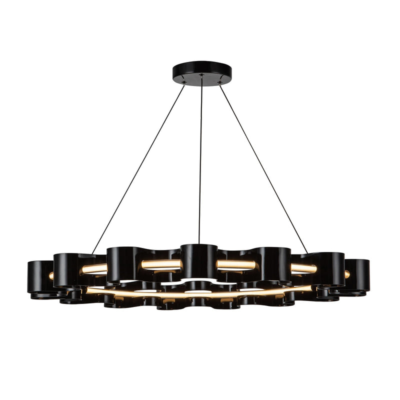 Kuzco Nami 33in LED Chandelier | Modern Gloss Black Steel and Frosted Acrylic | Dining Room & Living Room | 2160lm 3000K 90CRI | Model CH18035-GBK