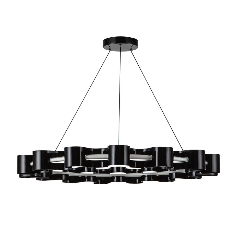 Kuzco Nami 33in LED Chandelier | Modern Gloss Black Steel and Frosted Acrylic | Dining Room & Living Room | 2160lm 3000K 90CRI | Model CH18035-GBK