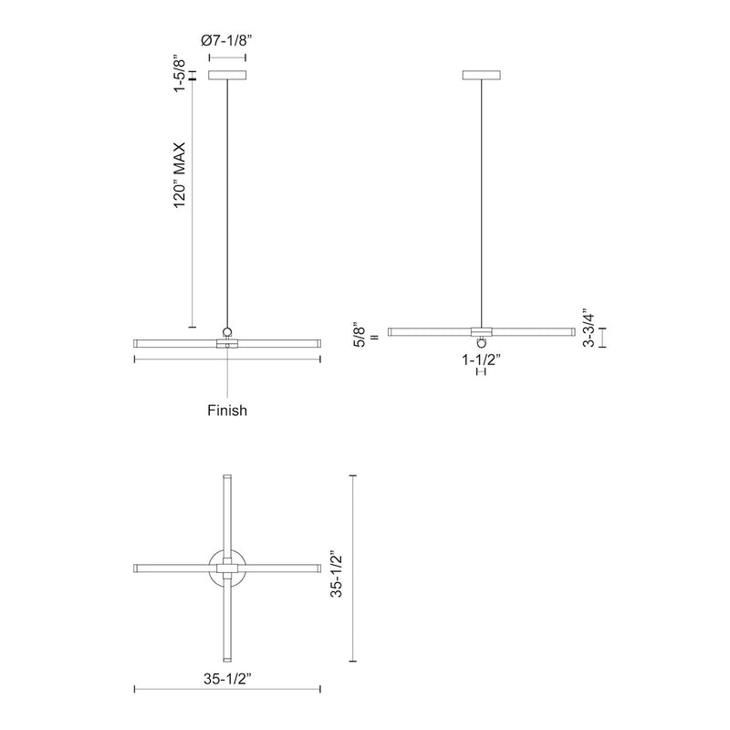 Kuzco Akari 35in 48W LED Chandelier | Modern Brushed Nickel and Frosted Acrylic | Dining Room & Living Room Linear Light | 3825lm | Model CH18537-BN