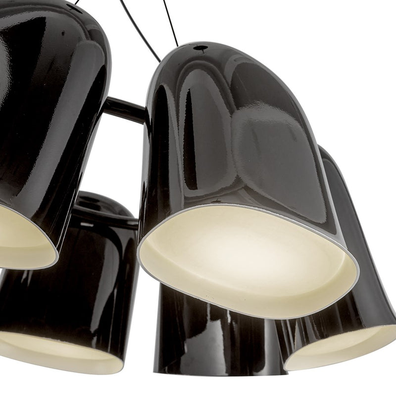 Kuzco Bell 20" LED Chandelier, Glossy Black/Steel Shade