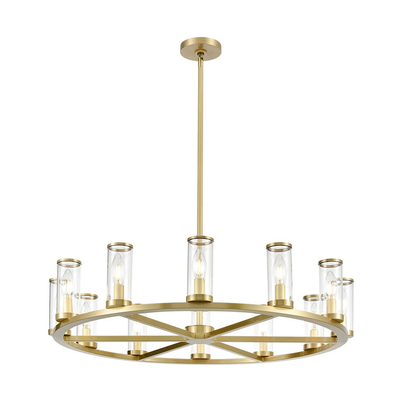 Kuzco Revolve 12-Light 32in Chandelier | Clear Glass and Natural Brass | Dining Room & Entryway | 32.75in Dia, 6.62in H | Model CH309012NBCG