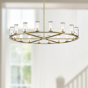 Kuzco Revolve 48in 18-Light Chandelier | Elegant Natural Brass and Clear Glass | Dining Room & Foyer Statement Light | Model CH309018NBCG