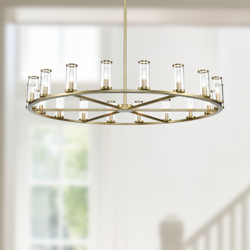 Kuzco Revolve 48in 18-Light Chandelier | Elegant Natural Brass and Clear Glass | Dining Room & Foyer Statement Light | Model CH309018NBCG