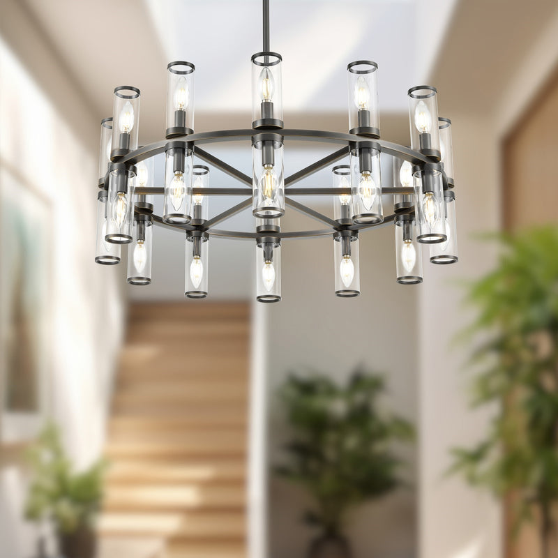 Alora Revolve 32in 24-Light Chandelier | Urban Bronze Steel and Clear Glass | Dining Room & Living Room | 32.75 x 12.62 in | Model CH309024UBCG