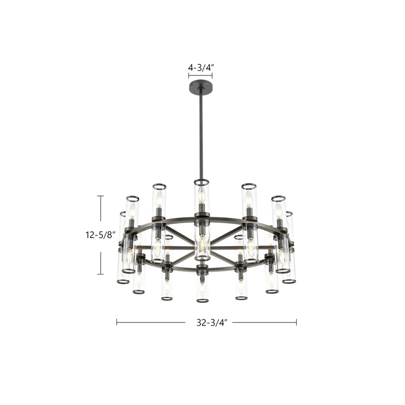Alora Revolve 32in 24-Light Chandelier | Urban Bronze Steel and Clear Glass | Dining Room & Living Room | 32.75 x 12.62 in | Model CH309024UBCG