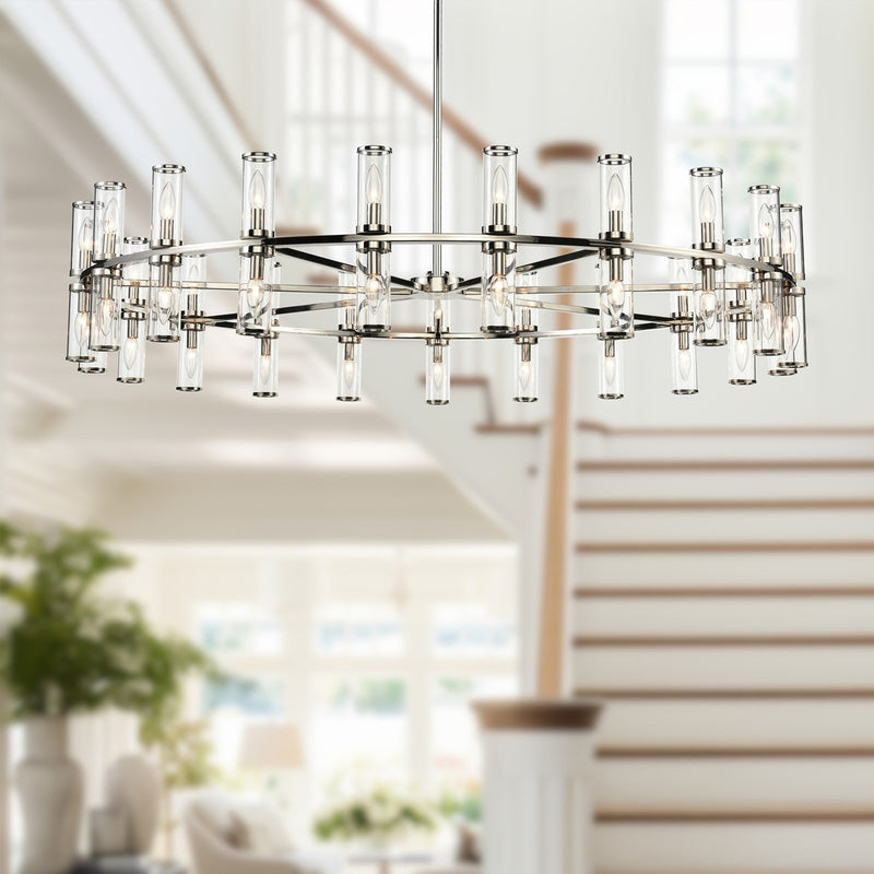Kuzco Alora Revolve 60in 42-Light Chandelier | Polished Nickel Steel and Clear Glass | Dining Room & Living Room | 12.62in H | Model CH309042PNCG