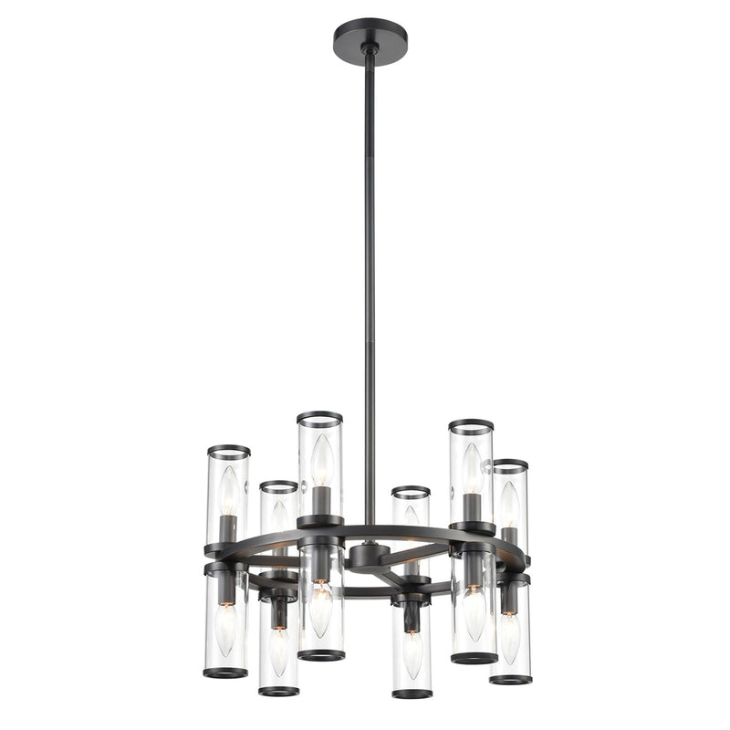 Kuzco Revolve 18in 12-Light Chandelier | Industrial Urban Bronze and Clear Glass | Dining Room & Foyer Statement Light | Model CH309066UBCG