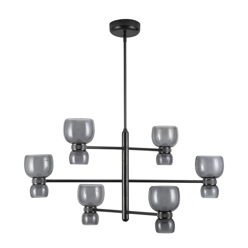 Kuzco Sutton 36" Black Dimmable LED Chandelier, Urban Bronze/Smoked Glass