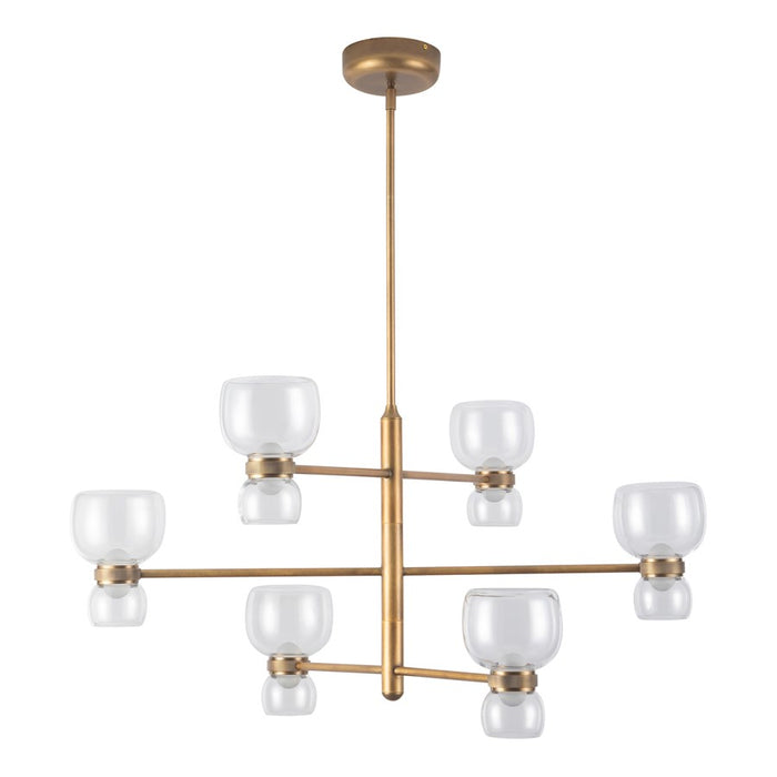 Kuzco Sutton 36" Brass Dimmable LED Chand, Vintage Brass/Clear Glass