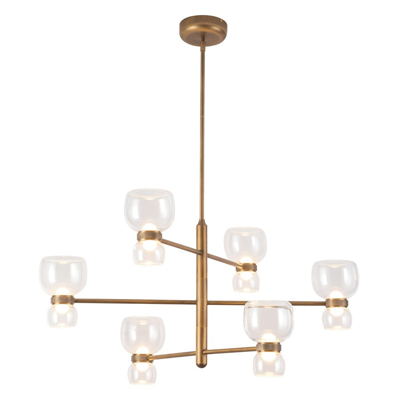 Kuzco Sutton 36" Brass Dimmable LED Chand, Vintage Brass/Clear Glass