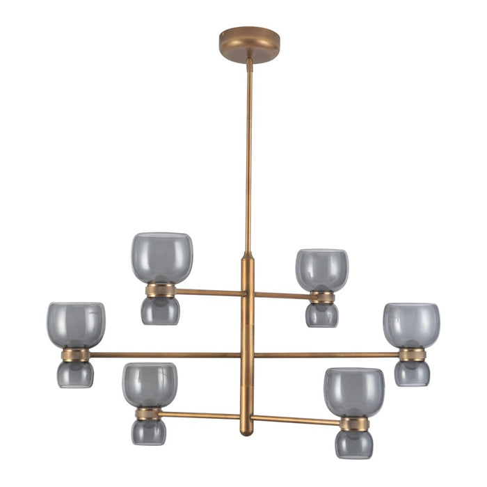 Kuzco Sutton 36" Brass Dimmable LED Chand, Vintage Brass/Smoked Glass