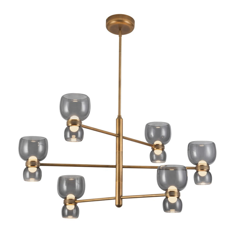 Kuzco Sutton 36" Brass Dimmable LED Chand, Vintage Brass/Smoked Glass
