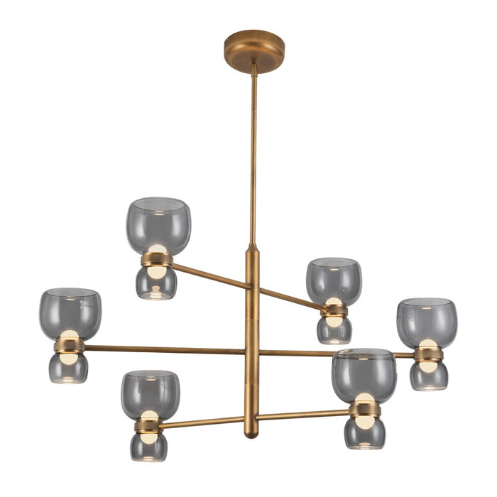 Kuzco Sutton 36" Brass Dimmable LED Chand, Vintage Brass/Smoked Glass