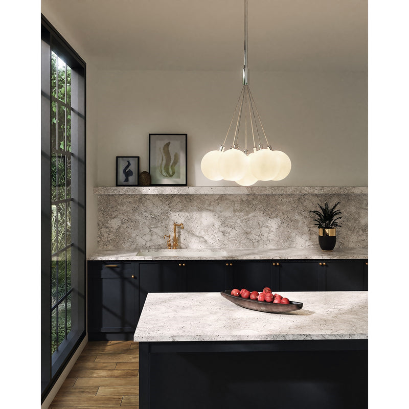 Kuzco Bolla 17in 6-Light LED Chandelier | Modern Opal Glass and Steel | Dining Room & Living Room | 1540lm 3000K 90CRI Dimmable | Model CH3117-OP
