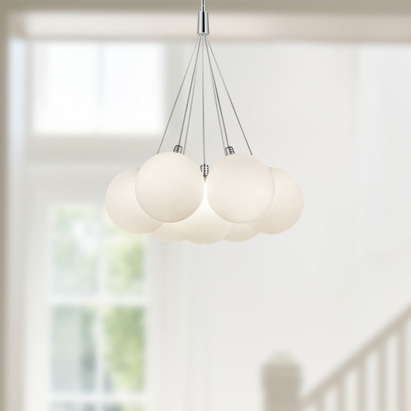 Kuzco Bolla 17in 6-Light LED Chandelier | Modern Opal Glass and Steel | Dining Room & Living Room | 1540lm 3000K 90CRI Dimmable | Model CH3117-OP