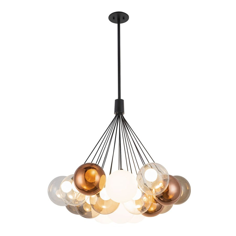 Kuzco Bolla 28" Black Dimmable LED Chandelier, Black/Mixed Glass