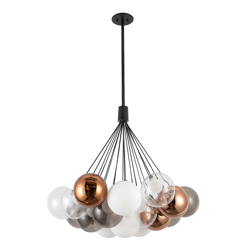 Kuzco Bolla 28" Black Dimmable LED Chandelier, Black/Mixed Glass