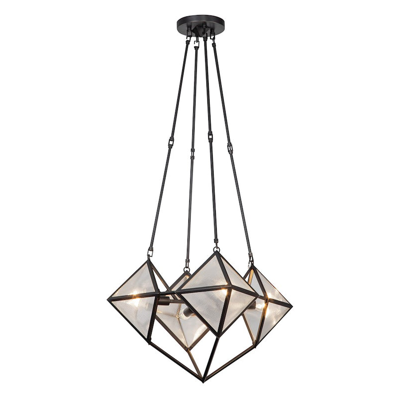 Kuzco Cairo 21in 4-Light Chandelier | Urban Bronze Steel and Clear Ribbed Glass | Dining Room & Living Room | 21 x 21 x 13.6 in | Model CH332421UBCR