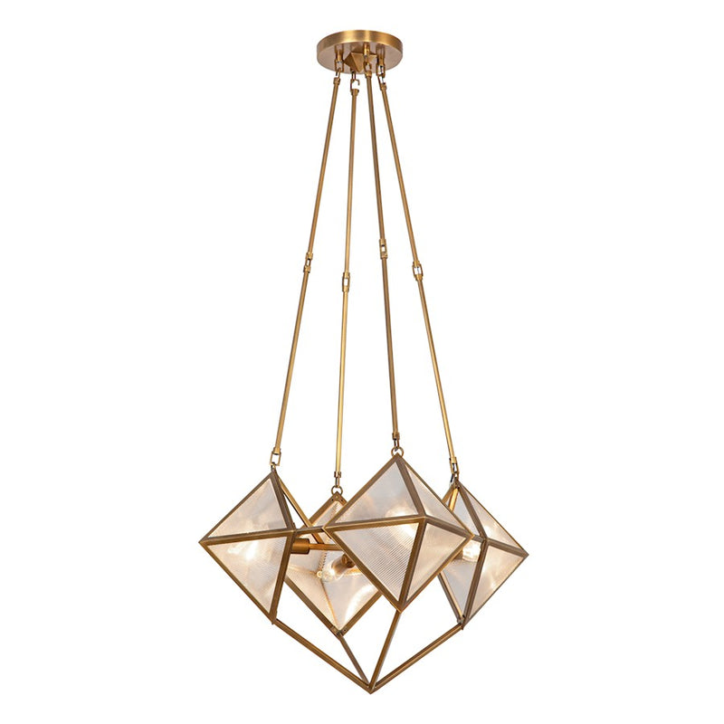Alora Cairo 4-Light 21in Chandelier | Modern Vintage Brass Steel and Clear Ribbed Glass | Dining Room & Living Room | 4x60W E12 | Model CH332421VBCR