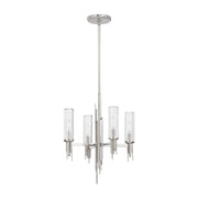 Kuzco Torres 18in 4-Light Chandelier | Brutalist Polished Nickel and Clear Ribbed Glass | Dining Room & Entryway | 22.12 x 18 in | Model CH335418PNCR