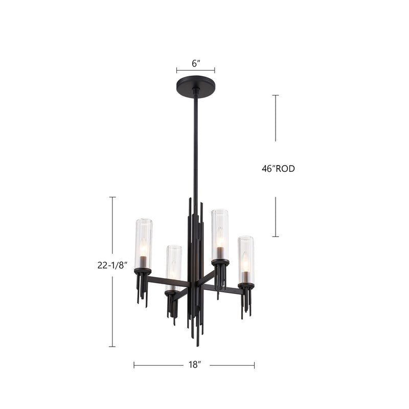 Kuzco Torres 18in 4-Light Chandelier | Brutalist Polished Nickel and Clear Ribbed Glass | Dining Room & Entryway | 22.12 x 18 in | Model CH335418PNCR