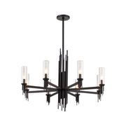 Kuzco Torres 36in 8-Light Chandelier | Brutalist Matte Black and Clear Ribbed Glass | Dining Room & Great Room | 28.25 x 36.12 in | Model CH335836MBCR