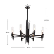 Kuzco Torres 36in 8-Light Chandelier | Brutalist Matte Black and Clear Ribbed Glass | Dining Room & Great Room | 28.25 x 36.12 in | Model CH335836MBCR