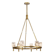 Kuzco Lucian 32in 6-Light Chandelier | Vintage Brass Steel and Alabaster Shade | Dining Room & Living Room | 38.38 x 31.5 in | Model CH338632VBAR