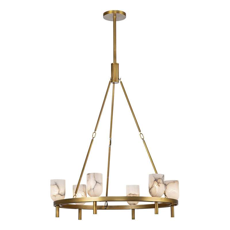 Kuzco Lucian 32in 6-Light Chandelier | Vintage Brass Steel and Alabaster Shade | Dining Room & Living Room | 38.38 x 31.5 in | Model CH338632VBAR
