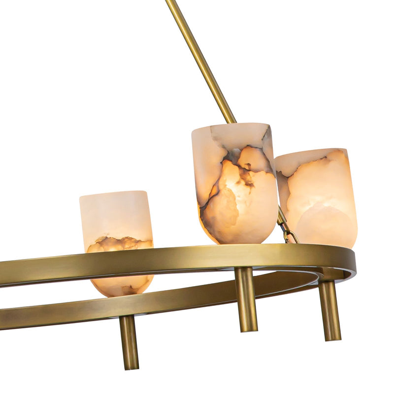 Kuzco Lucian 32in 6-Light Chandelier | Vintage Brass Steel and Alabaster Shade | Dining Room & Living Room | 38.38 x 31.5 in | Model CH338632VBAR