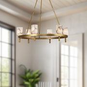Kuzco Lucian 32in 6-Light Chandelier | Vintage Brass Steel and Alabaster Shade | Dining Room & Living Room | 38.38 x 31.5 in | Model CH338632VBAR