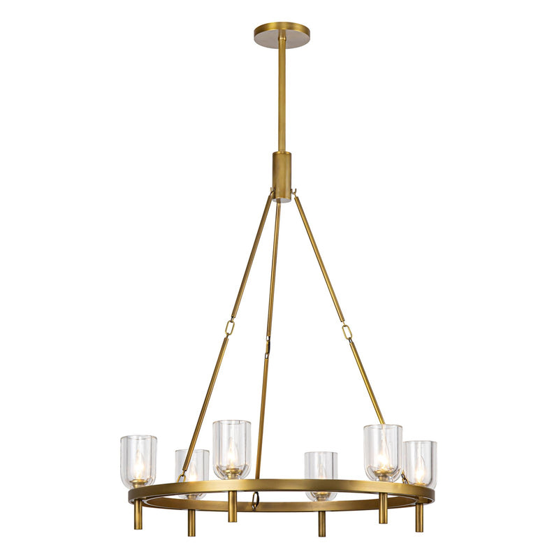 Kuzco Lucian 32in 6-Light Chandelier | Vintage Brass Steel and Clear Crystal Alabaster | Dining Room & Living Room Foyer | Model CH338632VBCC
