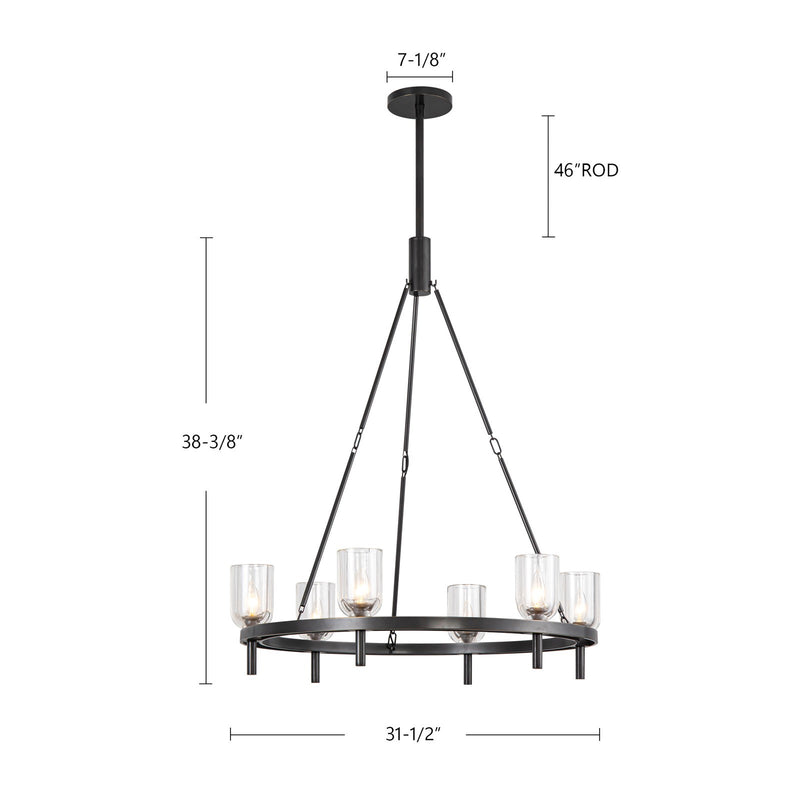 Kuzco Lucian 32in 6-Light Chandelier | Vintage Brass Steel and Clear Crystal Alabaster | Dining Room & Living Room Foyer | Model CH338632VBCC