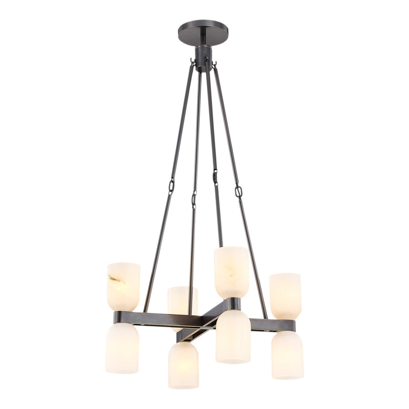 Kuzco Lucian 22in 8-Light Chandelier | Classic Urban Bronze and Alabaster Glass with Clear Crystal Accents | Dining Room | Model CH338822UBAR