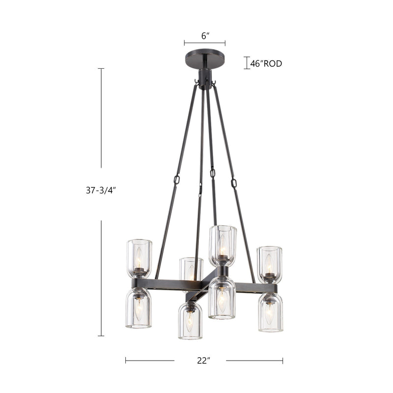Kuzco Lucian 22in 8-Light Chandelier | Classic Urban Bronze and Alabaster Glass with Clear Crystal Accents | Dining Room | Model CH338822UBAR