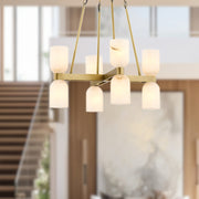 Kuzco Lucian 22in 8-Light Chandelier | Vintage Brass and Alabaster with Clear Crystal | Dining Room & Living Room | Model CH338822VBAR