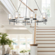 Kuzco Lucian 36in 8-Light Chandelier | Clear Crystal Polished Nickel Steel and Alabaster | Dining Room & Foyer | 37.38 x 36.12 in | Model CH338836PNCC