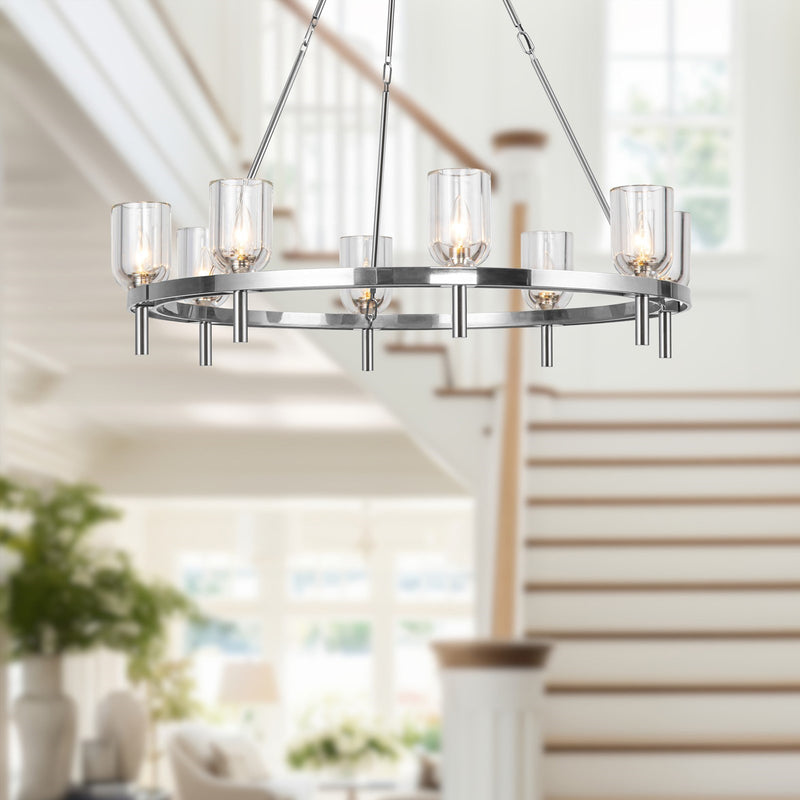 Kuzco Lucian 36in 8-Light Chandelier | Clear Crystal Polished Nickel Steel and Alabaster | Dining Room & Foyer | 37.38 x 36.12 in | Model CH338836PNCC